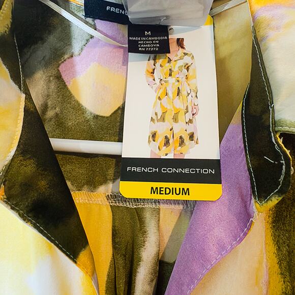 New French Connection Button Front Shirt Midi Dress Watercolor Medium NWT - Picture 8 of 9